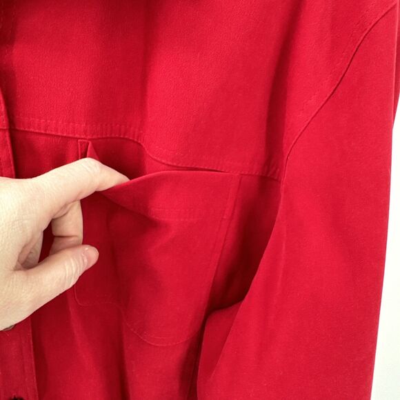 Vintage Talbots Blouse Womens Large Stretch Red Button Up Shacket Classic - Picture 3 of 8